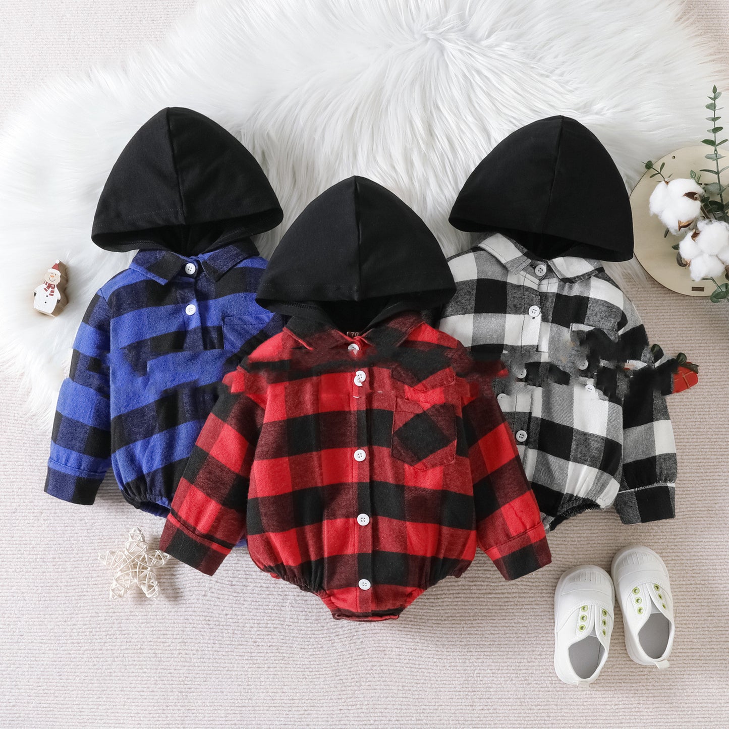 Baby Clothing Christmas Baby Plaid Button Hooded