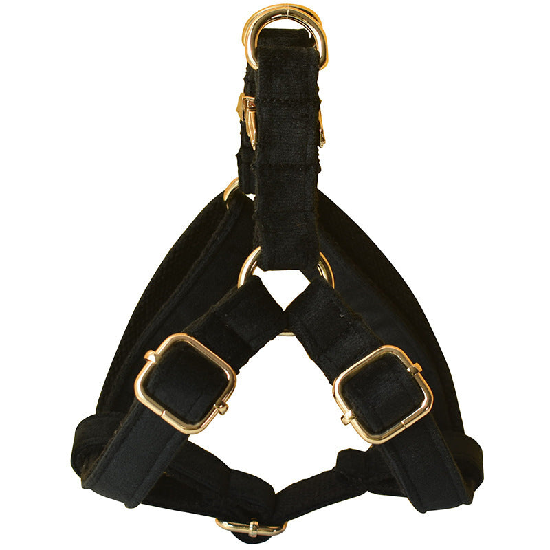 Black Flannel Gold Buckle Dog Harness Pet Chest Harness