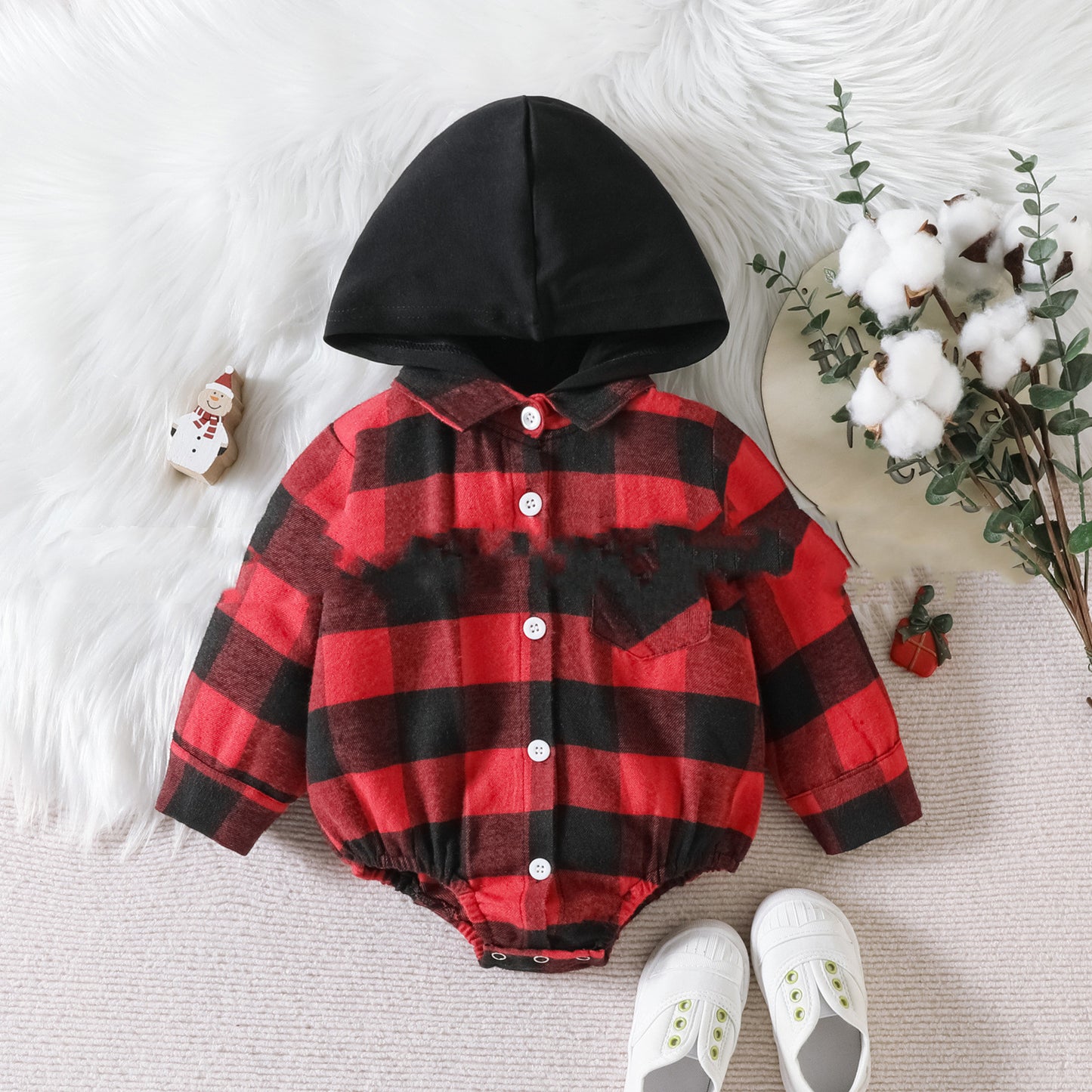 Baby Clothing Christmas Baby Plaid Button Hooded