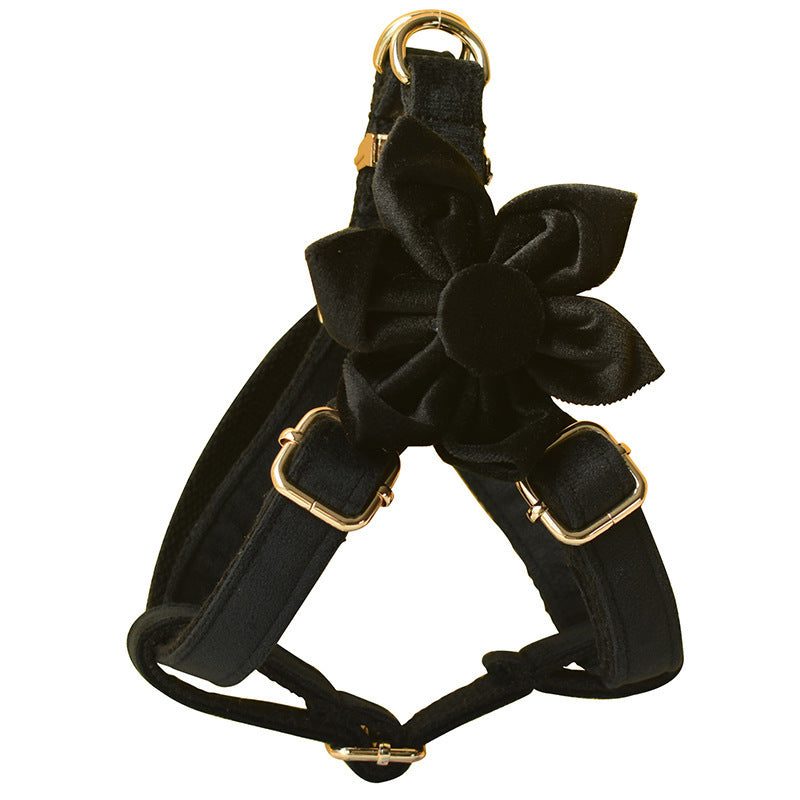 Black Flannel Gold Buckle Dog Harness Pet Chest Harness