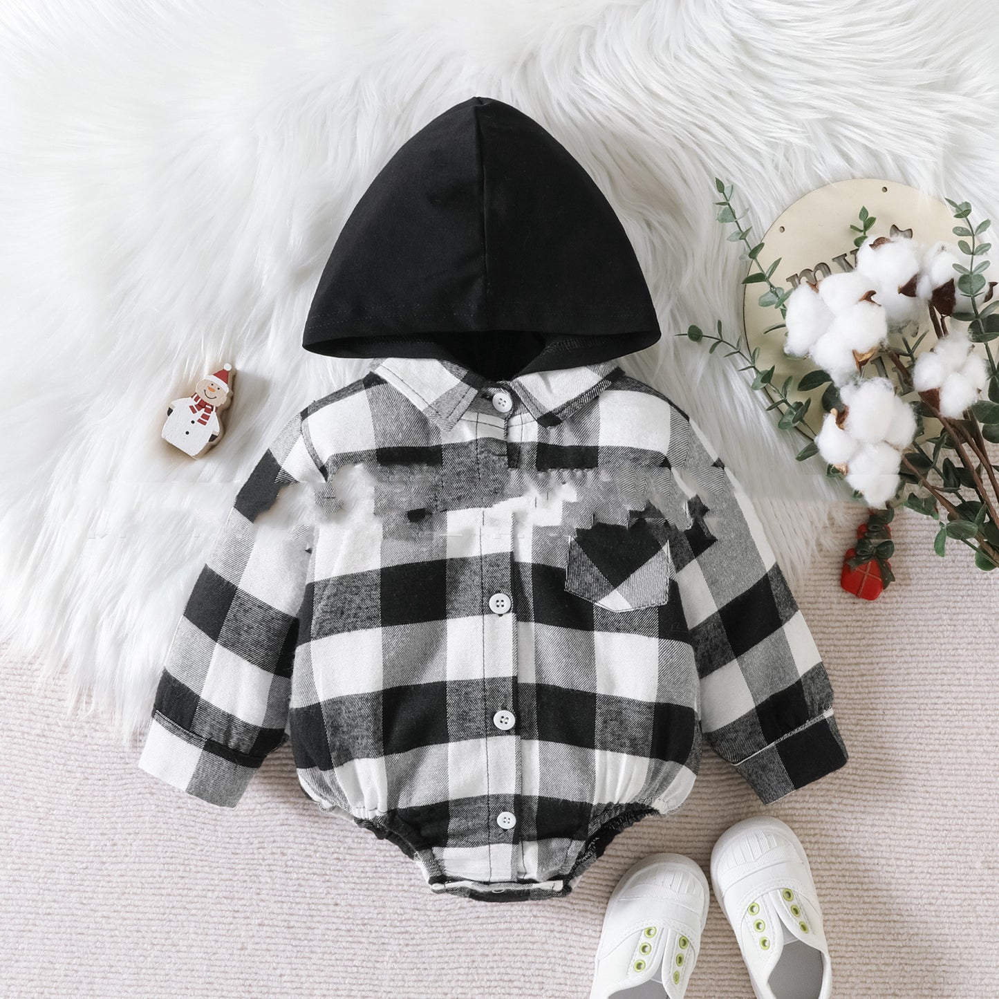 Baby Clothing Christmas Baby Plaid Button Hooded