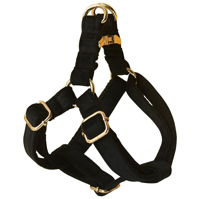 Black Flannel Gold Buckle Dog Harness Pet Chest Harness