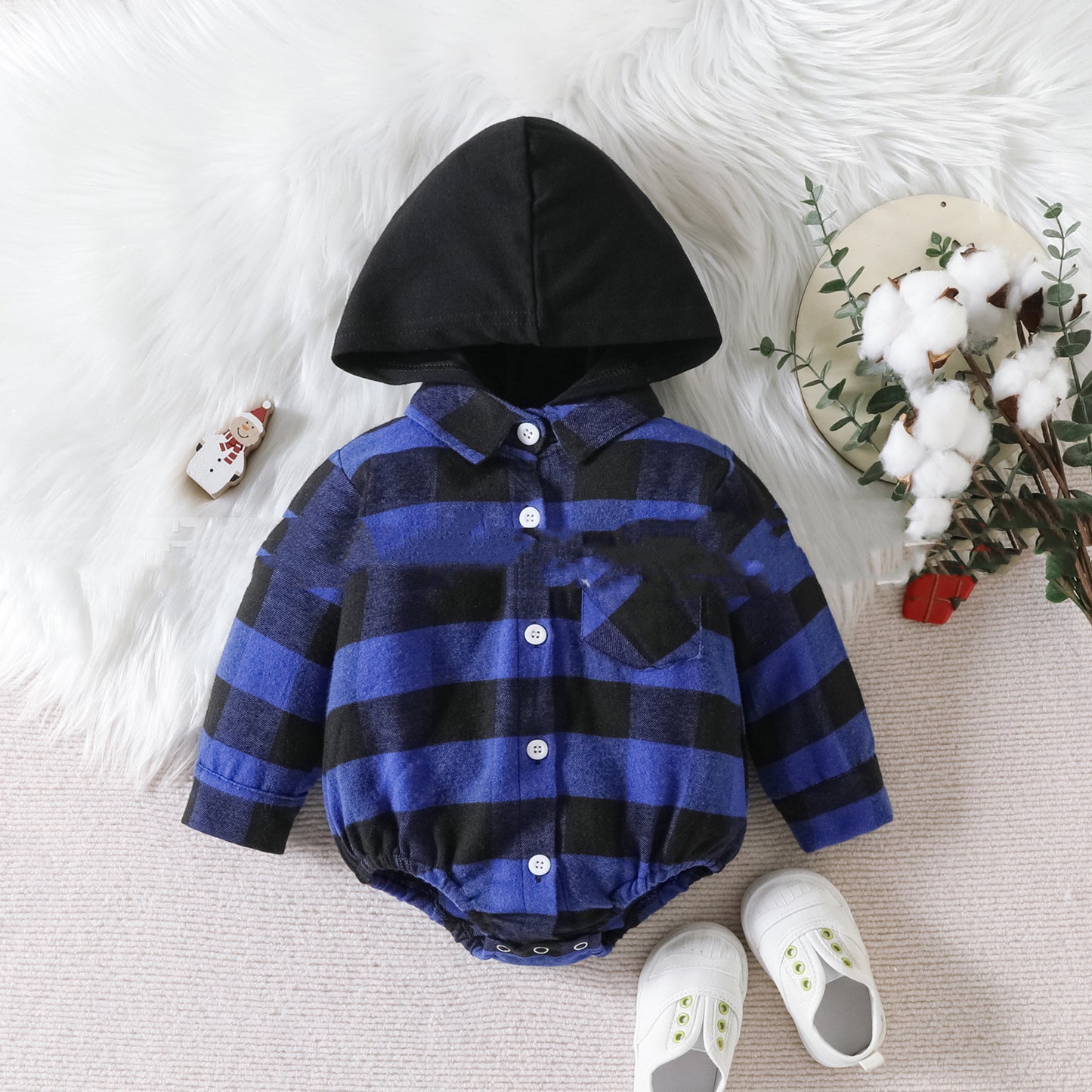 Baby Clothing Christmas Baby Plaid Button Hooded